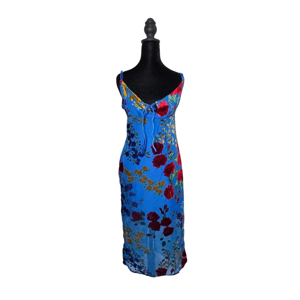 Commense Velvet Floral Appliqué Cami Dress Small